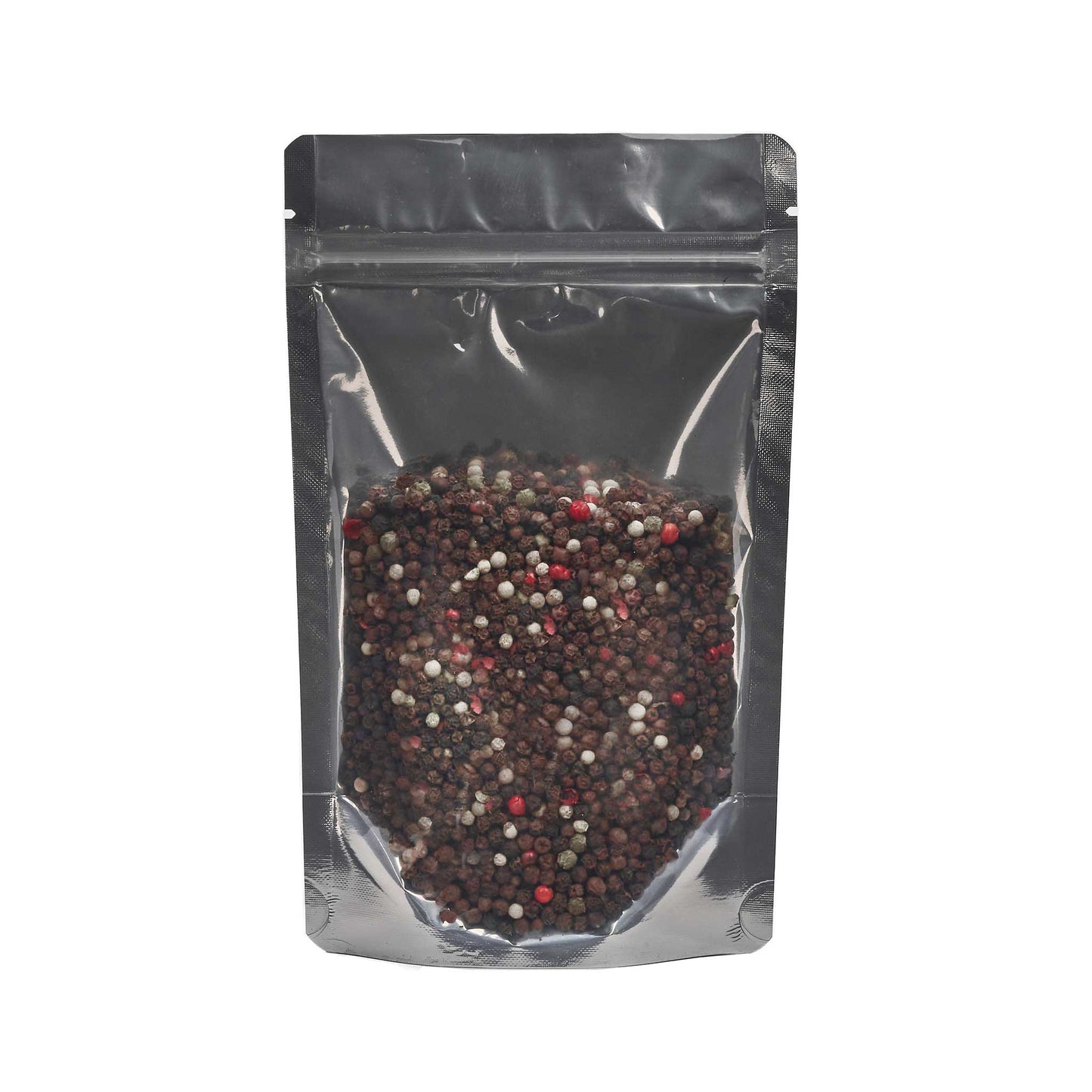Clear Front Foil/ Black Back Stand Up Pouches w/ Resealable Zip & Tear Notches