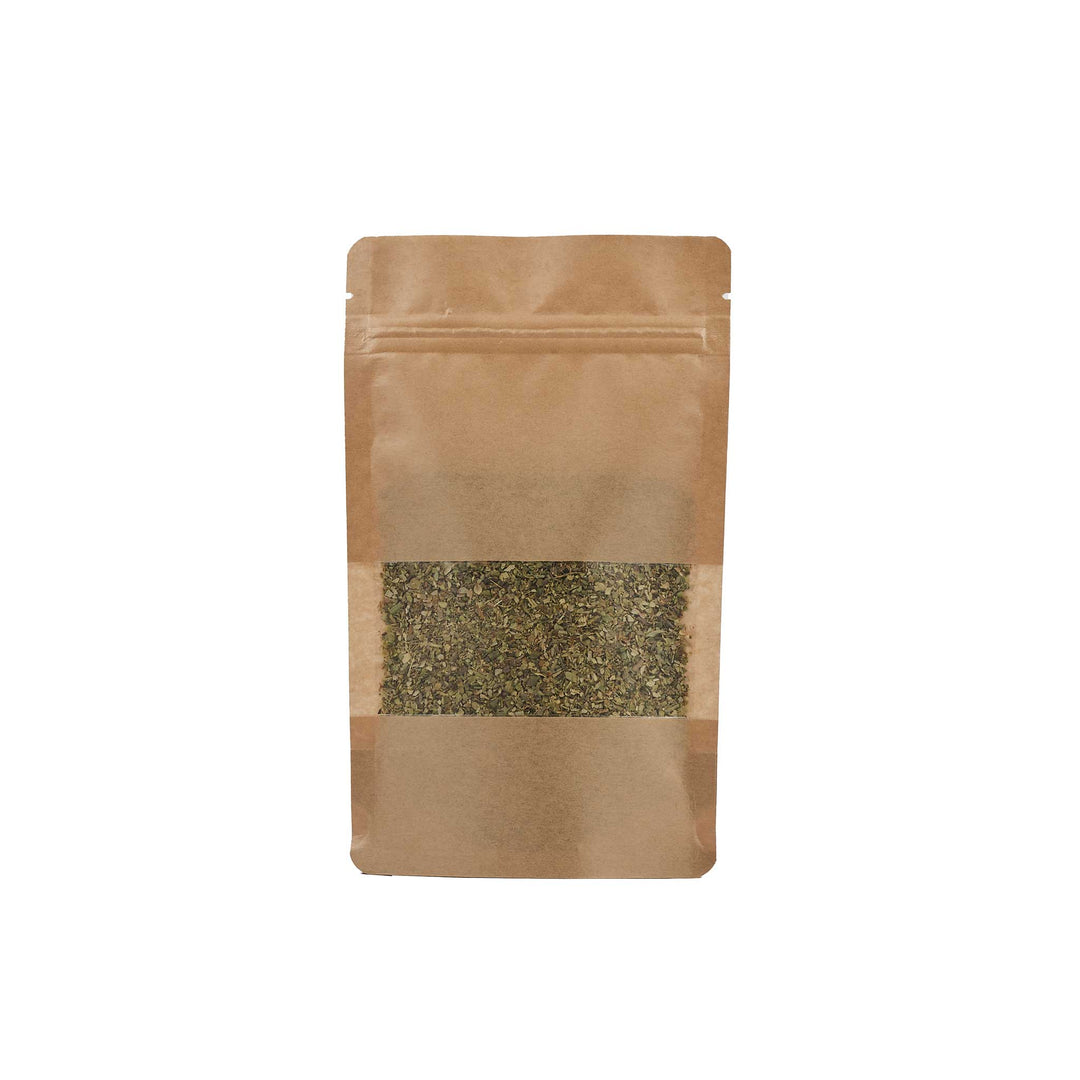 Matte Kraft Paper Stand Up Pouch w/ Rectangular & Frosted Window