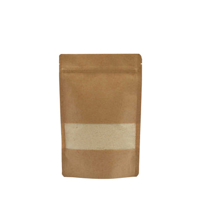Matte Kraft Paper Stand Up Pouch w/ Rectangular & Frosted Window