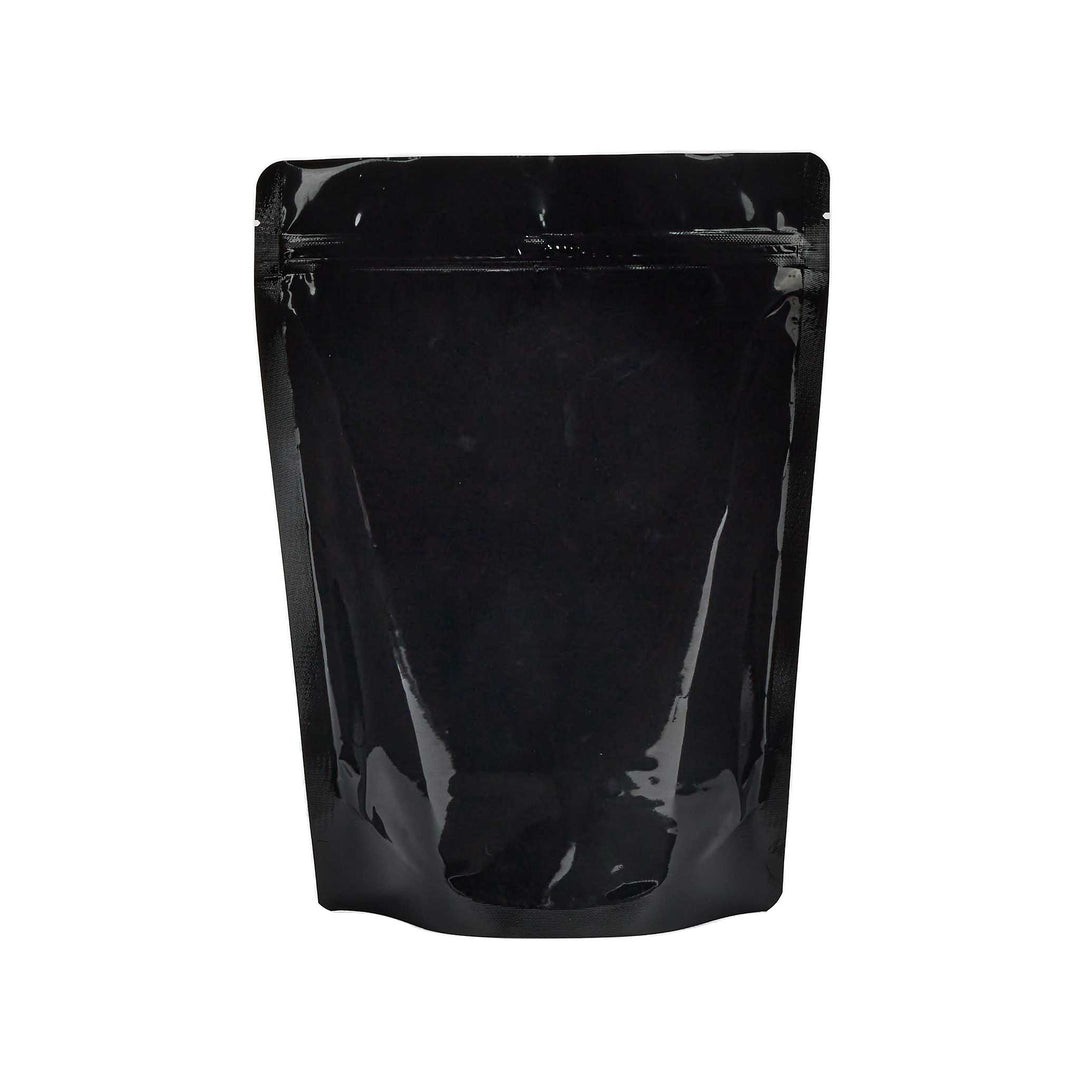 Clear Front Foil/ Black Back Stand Up Pouches w/ Resealable Zip & Tear Notches