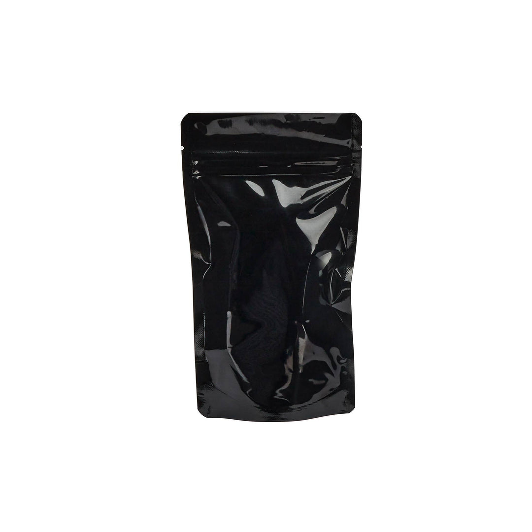 Clear Front Foil/ Black Back Stand Up Pouches w/ Resealable Zip & Tear Notches