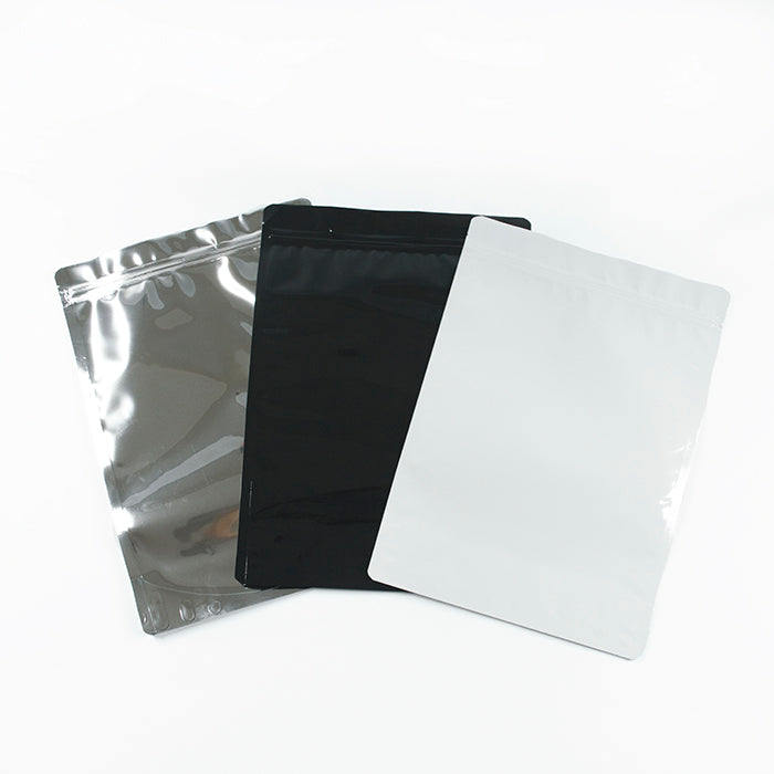 Metallic Black, Silver & White Stand Up Pouches 1KG With Zip & Tear Notch - Titan Packaging